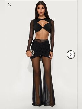 Fashion Nova Womens Sheer Black Two-Piece Twist Front Crop Top & Pant Set XL